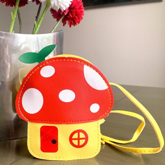 Whimsical Girl's Kids Mushroom Toadstool Fairy House Shaped Crossbody Purse Bag - Picture 5 of 10